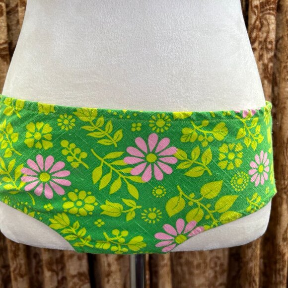 Vtg 60s 70s Mod Hippie Hip Hugger Psychedelic Daisy Bikini Swim Bathing Suit - Picture 3 of 12